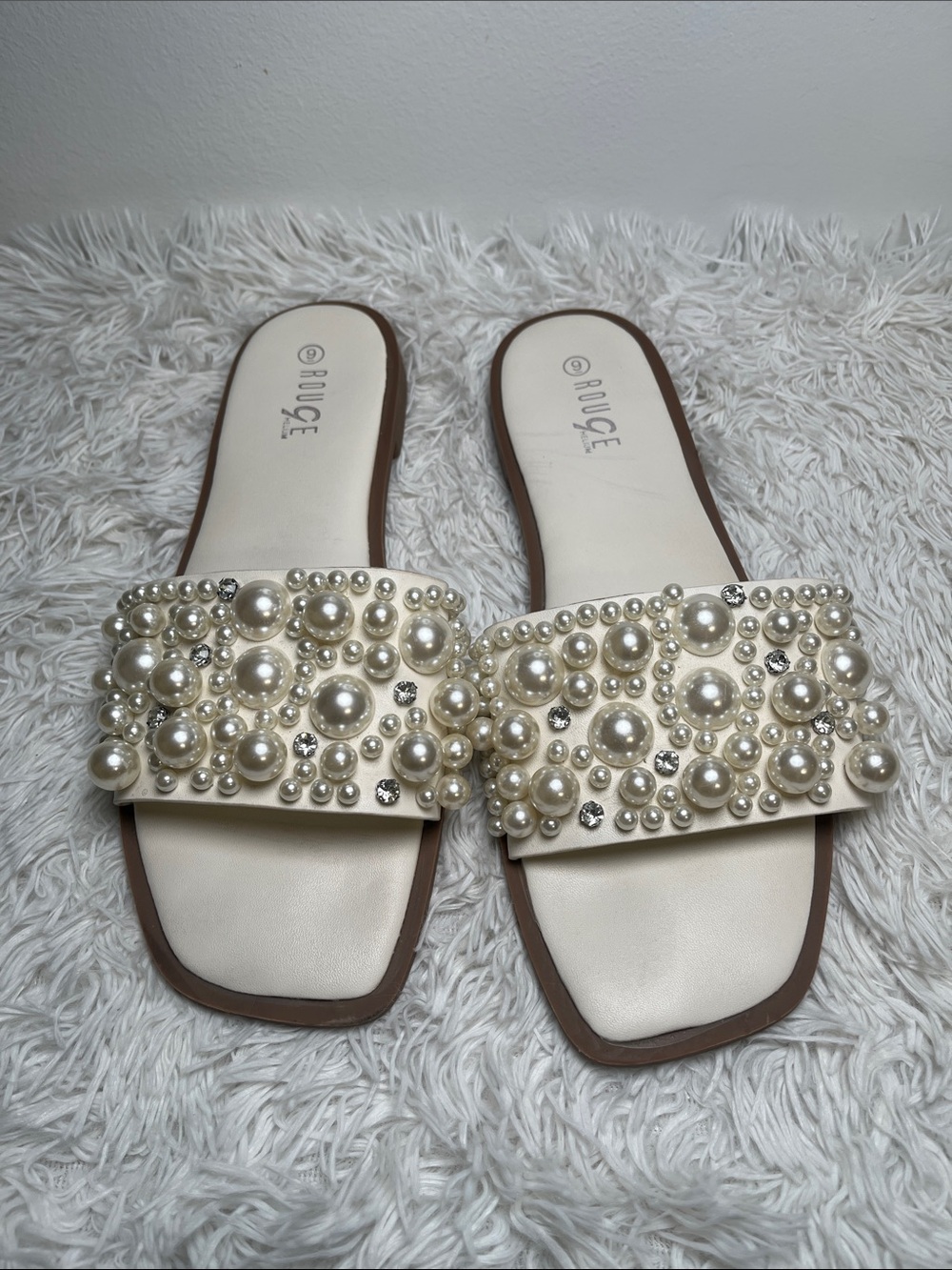 Rouge Helium Ivory Pearl & Rhinestone Slide Sandals